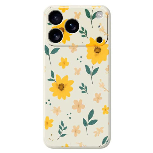 For iPhone 18 Pro / 17 Pro Case Yellow Floral and Leaves Pattern Printing Straight Edge TPU Phone Back Cover - Beige - 1
