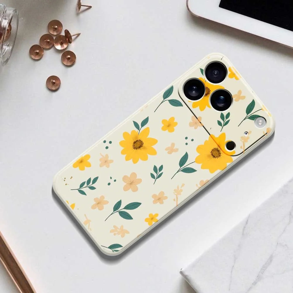 For iPhone 18 Pro / 17 Pro Case Yellow Floral and Leaves Pattern Printing Straight Edge TPU Phone Back Cover - Beige - 6
