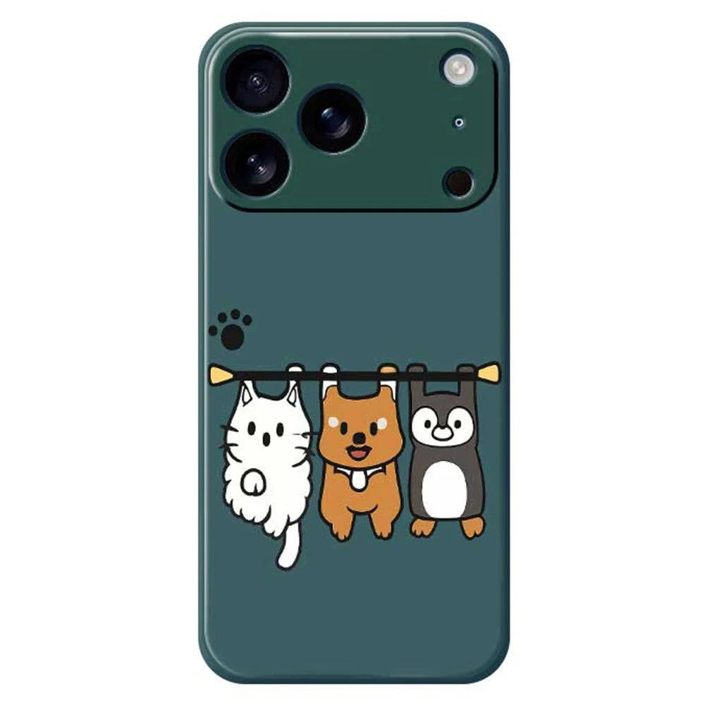 For iPhone 18 Pro / 17 Pro Case Three Animal Dolls Pattern Printing Straight Edge TPU Phone Back Cover - Green - 1