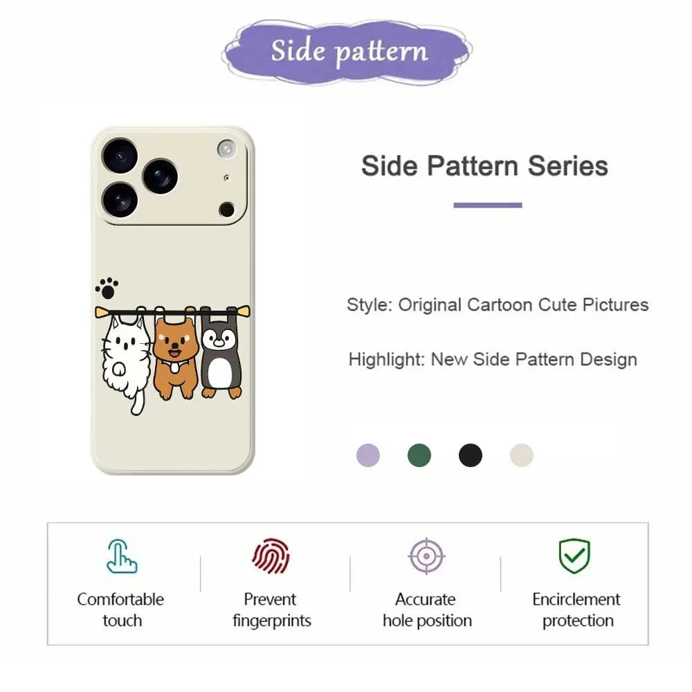 For iPhone 18 Pro / 17 Pro Case Three Animal Dolls Pattern Printing Straight Edge TPU Phone Back Cover - Green - 7