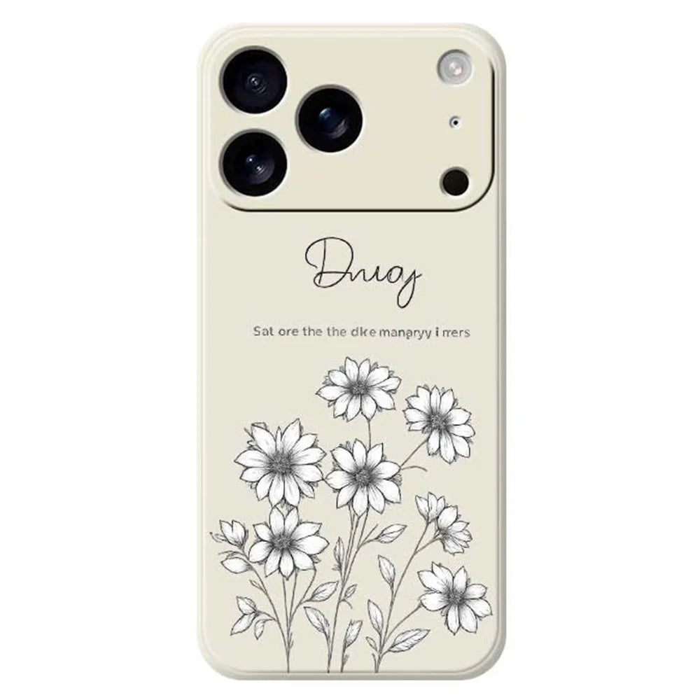 For iPhone 18 Pro / 17 Pro Case Sketch Flowers Pattern Printing Straight Edge TPU Phone Back Cover - Beige - 1