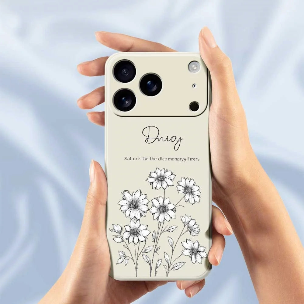 For iPhone 18 Pro / 17 Pro Case Sketch Flowers Pattern Printing Straight Edge TPU Phone Back Cover - Beige - 4