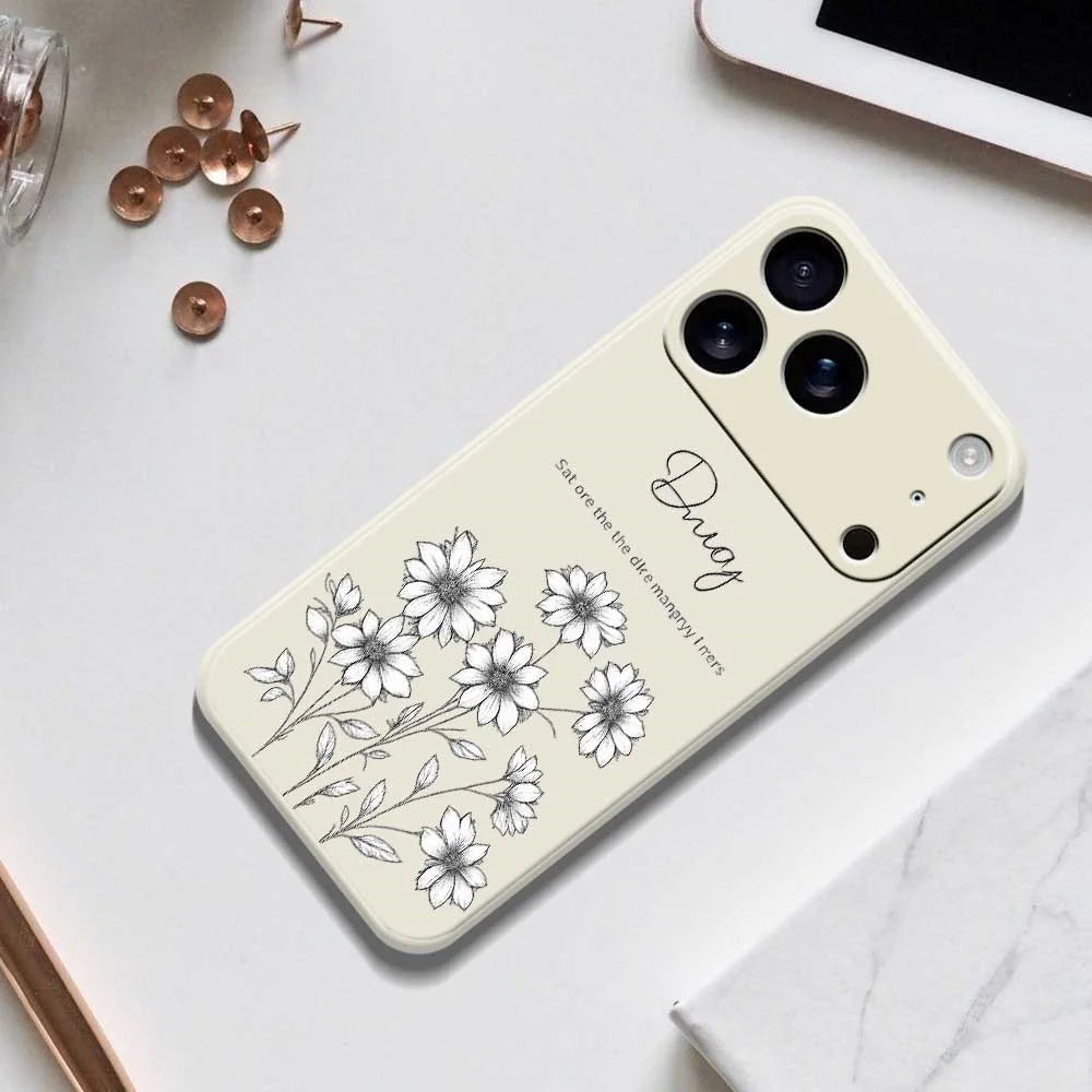 For iPhone 18 Pro / 17 Pro Case Sketch Flowers Pattern Printing Straight Edge TPU Phone Back Cover - Beige - 6