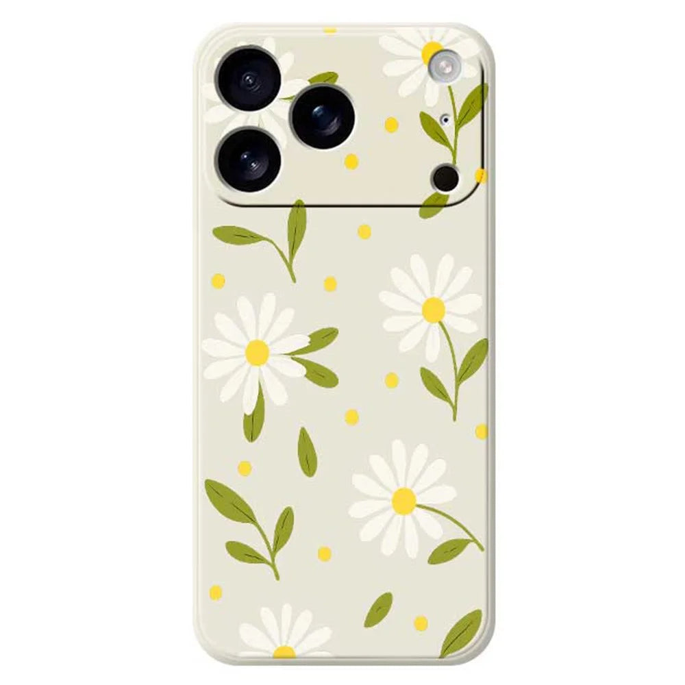 For iPhone 18 Pro / 17 Pro Case White Flowers Green Leaves Pattern Printing Straight Edge TPU Phone Back Cover - Beige - 1