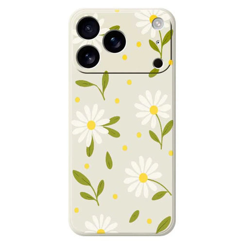 For iPhone 18 Pro / 17 Pro Case White Flowers Green Leaves Pattern Printing Straight Edge TPU Phone Back Cover - Beige - 1