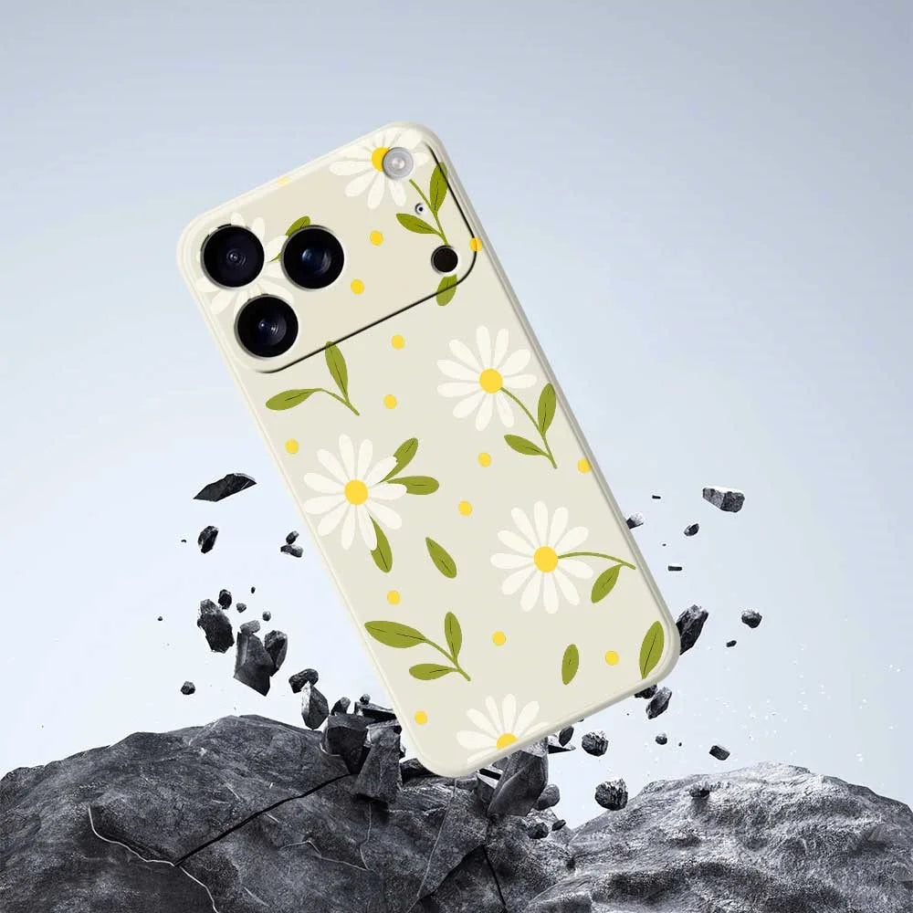 For iPhone 18 Pro / 17 Pro Case White Flowers Green Leaves Pattern Printing Straight Edge TPU Phone Back Cover - Beige - 5