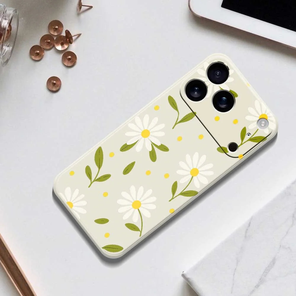 For iPhone 18 Pro / 17 Pro Case White Flowers Green Leaves Pattern Printing Straight Edge TPU Phone Back Cover - Beige - 6