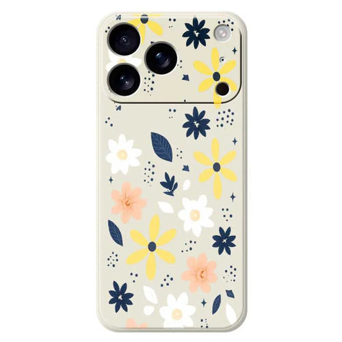 For iPhone 18 Pro / 17 Pro Case Colorful Floral Blue Leaves Pattern Printing Straight Edge TPU Phone Back Cover - Beige - 1
