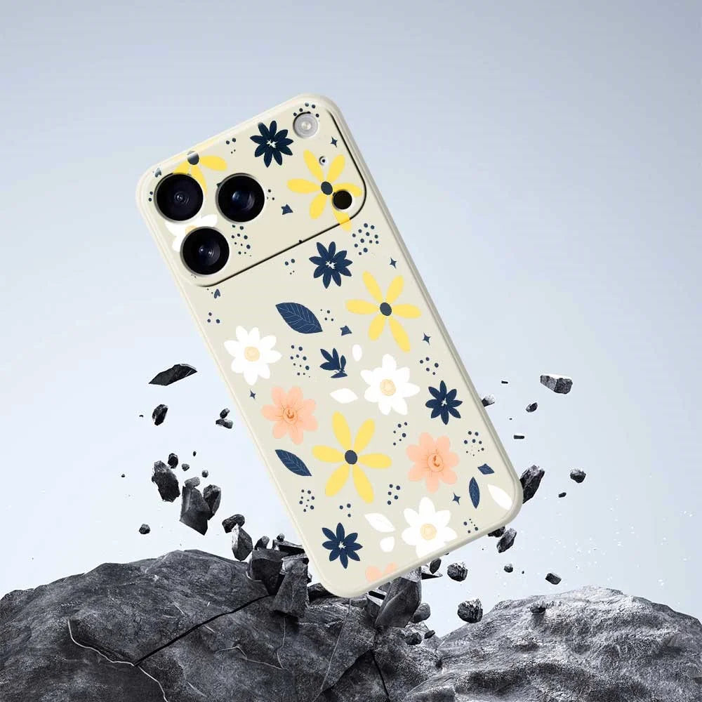 For iPhone 18 Pro / 17 Pro Case Colorful Floral Blue Leaves Pattern Printing Straight Edge TPU Phone Back Cover - Beige - 5