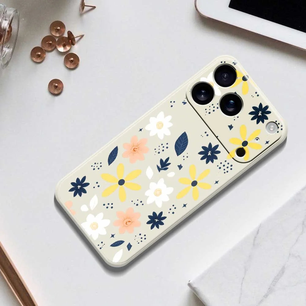 For iPhone 18 Pro / 17 Pro Case Colorful Floral Blue Leaves Pattern Printing Straight Edge TPU Phone Back Cover - Beige - 6