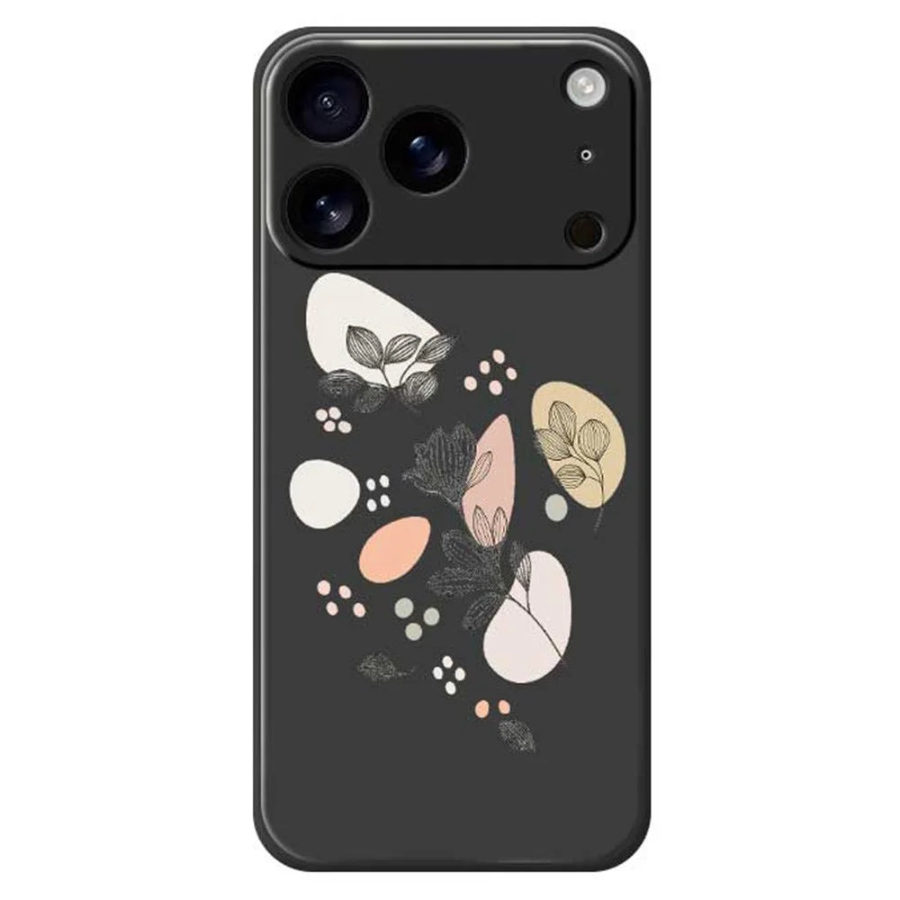 For iPhone 18 Pro / 17 Pro Case Sketch Leaves Pattern Printing Straight Edge TPU Phone Back Cover - Black - 1