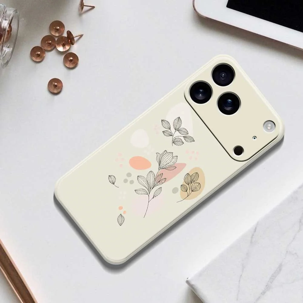For iPhone 18 Pro / 17 Pro Case Sketch Leaves Pattern Printing Straight Edge TPU Phone Back Cover - Black - 6