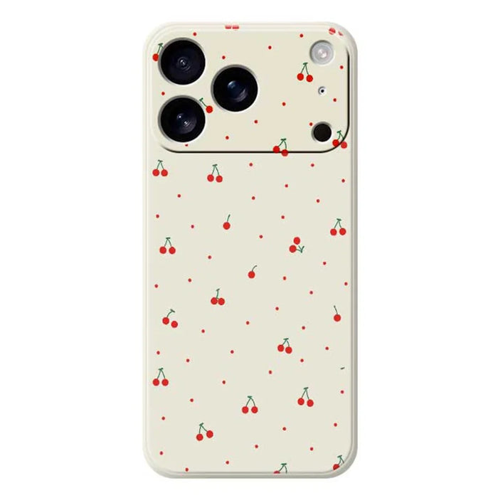 For iPhone 18 Pro / 17 Pro Case Red Cherry Pattern Printing Straight Edge TPU Phone Back Cover - Beige - 1