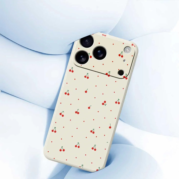 For iPhone 18 Pro / 17 Pro Case Red Cherry Pattern Printing Straight Edge TPU Phone Back Cover - Beige - 5