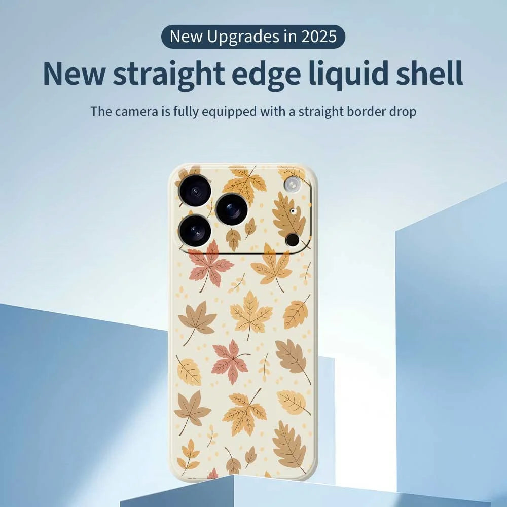 For iPhone 18 Pro / 17 Pro Case Leaves Pattern Printing Straight Edge TPU Phone Back Cover - Beige - 3