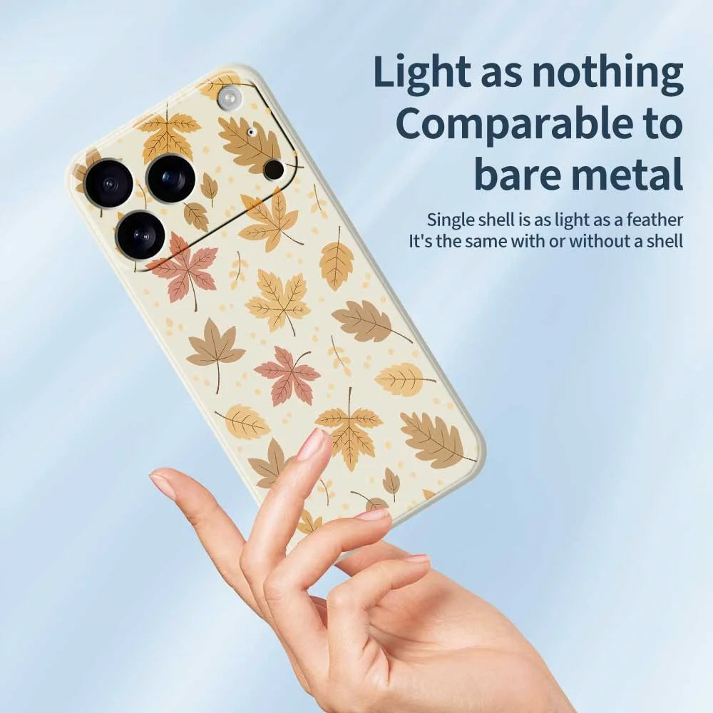 For iPhone 18 Pro / 17 Pro Case Leaves Pattern Printing Straight Edge TPU Phone Back Cover - Beige - 4