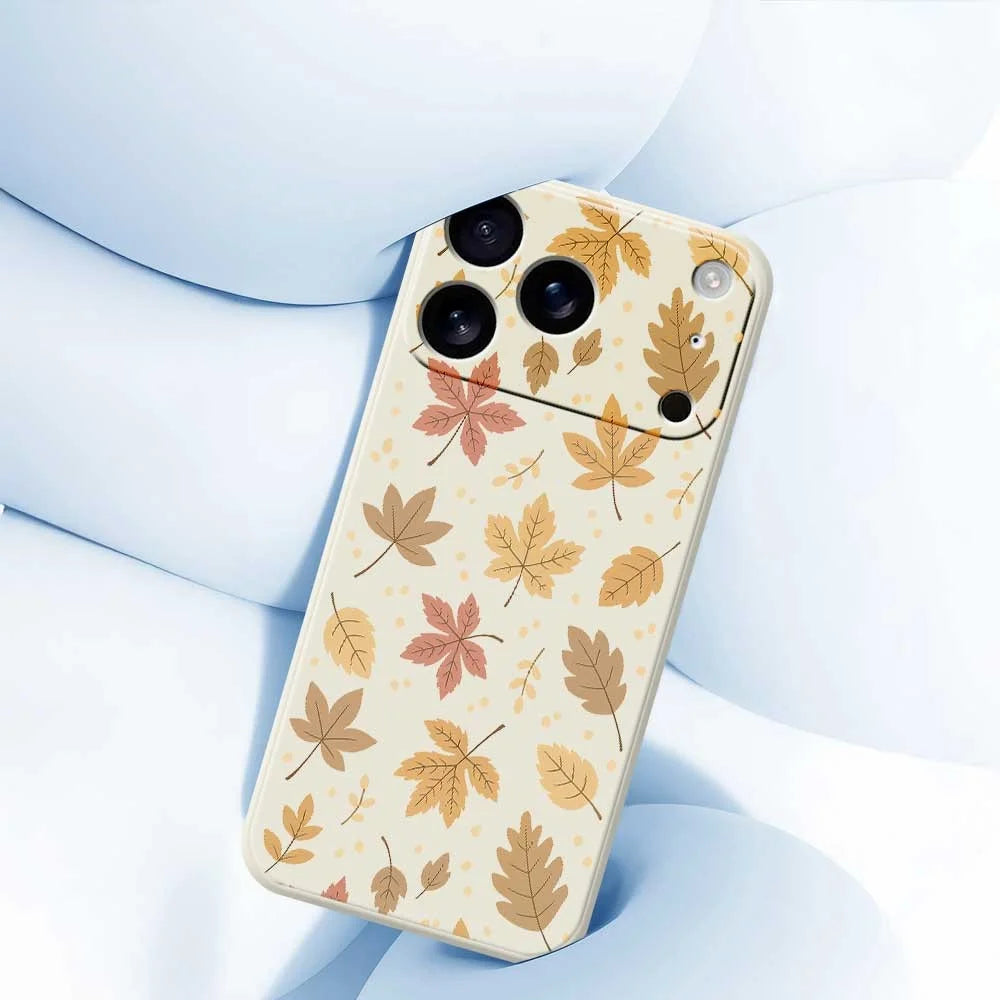 For iPhone 18 Pro / 17 Pro Case Leaves Pattern Printing Straight Edge TPU Phone Back Cover - Beige - 5