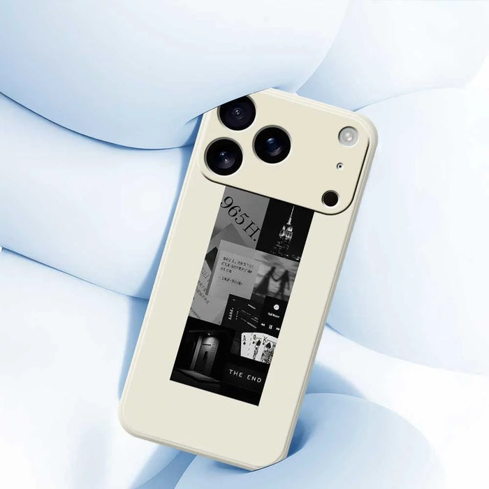 For iPhone 18 Pro / 17 Pro Case Stitching Photos Pattern Printing Straight Edge TPU Phone Back Cover - Beige - 5