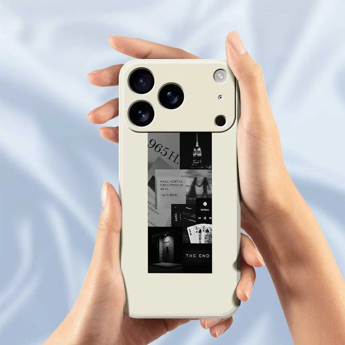 For iPhone 18 Pro / 17 Pro Case Stitching Photos Pattern Printing Straight Edge TPU Phone Back Cover - Beige - 6