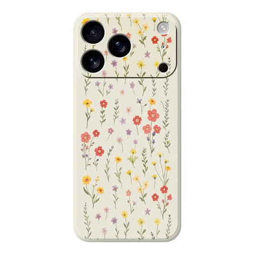 For iPhone 18 Pro / 17 Pro Case Flowers and Grass Pattern Printing Straight Edge TPU Phone Back Cover - Beige - 1