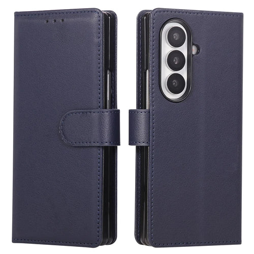 For Samsung Galaxy Z Fold7 5G Case Wallet Stand PU Leather Phone Cover with Wrist Strap - Blue - 1