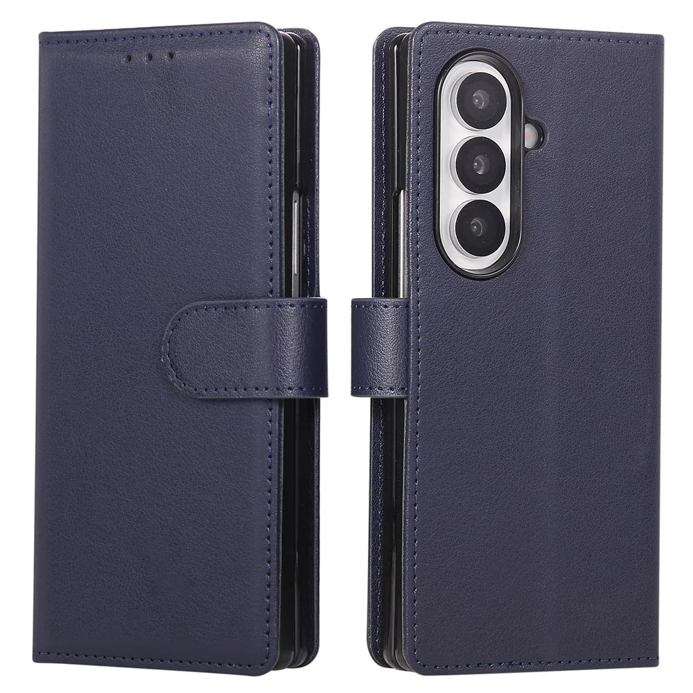 For Samsung Galaxy Z Fold7 5G Case Wallet Stand PU Leather Phone Cover with Wrist Strap - Blue - 1