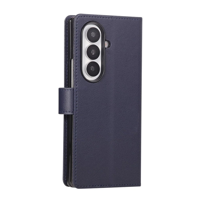 For Samsung Galaxy Z Fold7 5G Case Wallet Stand PU Leather Phone Cover with Wrist Strap - Blue - 6
