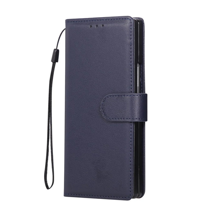 For Samsung Galaxy Z Fold7 5G Case Wallet Stand PU Leather Phone Cover with Wrist Strap - Blue - 7