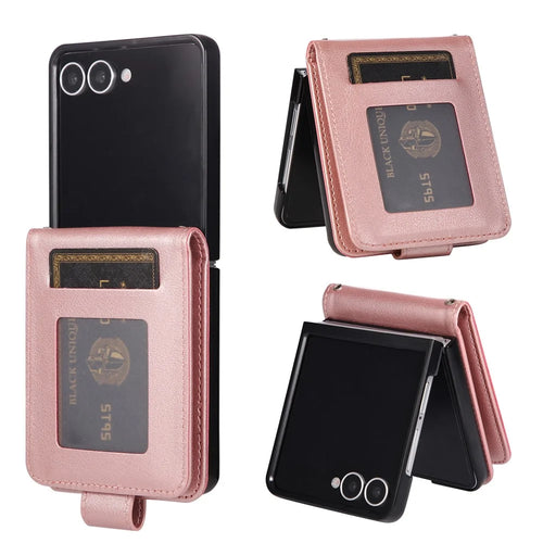 For Samsung Galaxy Z Flip7 5G Case Magnetic Clasp PU Leather Phone Cover with Card Slot - Rose Gold - 1
