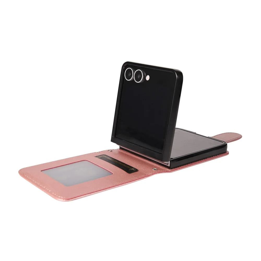 For Samsung Galaxy Z Flip7 5G Case Magnetic Clasp PU Leather Phone Cover with Card Slot - Rose Gold - 3