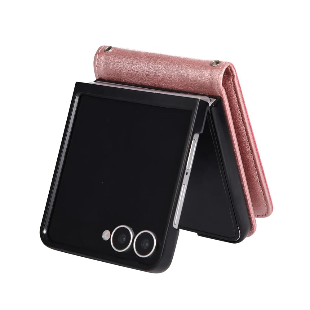 For Samsung Galaxy Z Flip7 5G Case Magnetic Clasp PU Leather Phone Cover with Card Slot - Rose Gold - 5