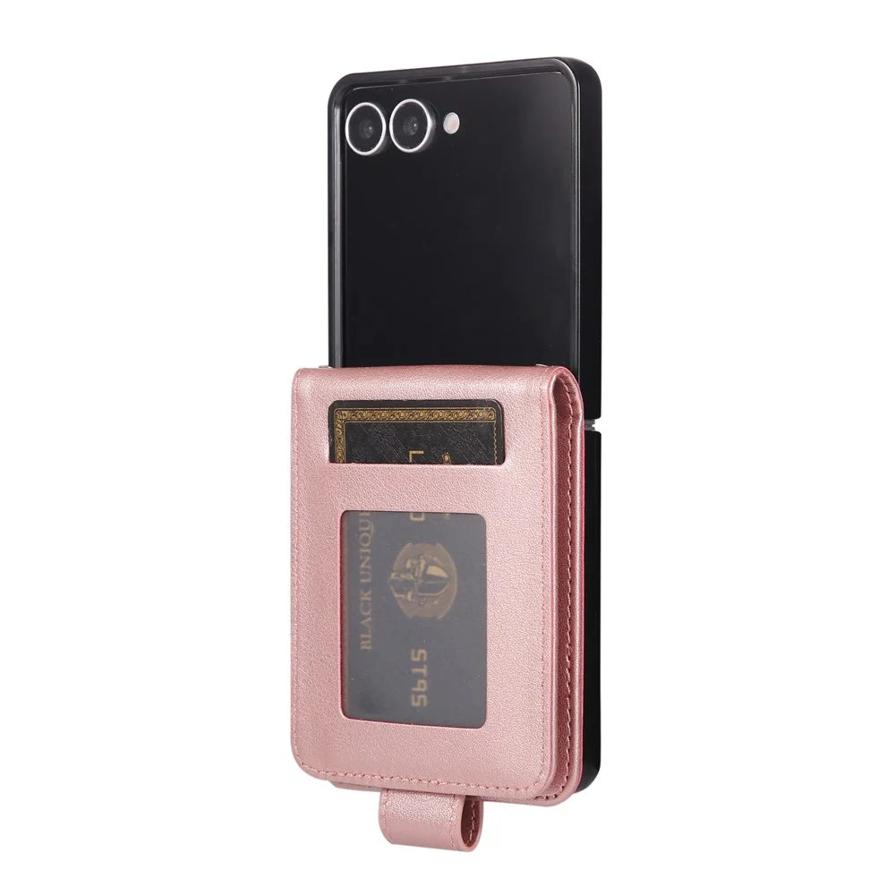 For Samsung Galaxy Z Flip7 5G Case Magnetic Clasp PU Leather Phone Cover with Card Slot - Rose Gold - 6