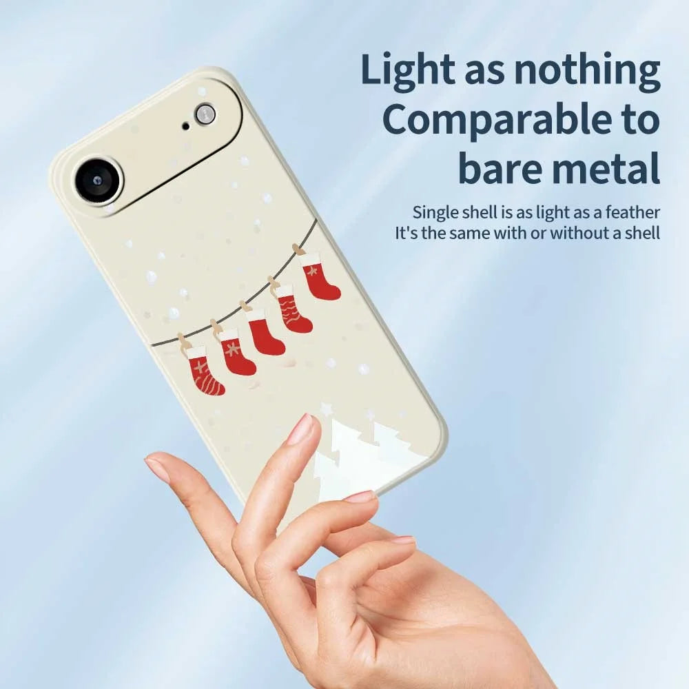 For iPhone Air Case Christmas Stockings Pattern Printing Straight Edge TPU Phone Back Cover - Beige - 4