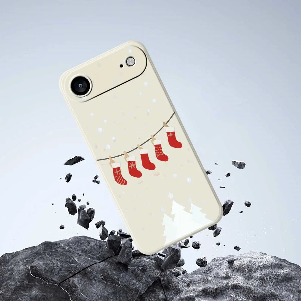 For iPhone Air Case Christmas Stockings Pattern Printing Straight Edge TPU Phone Back Cover - Beige - 7