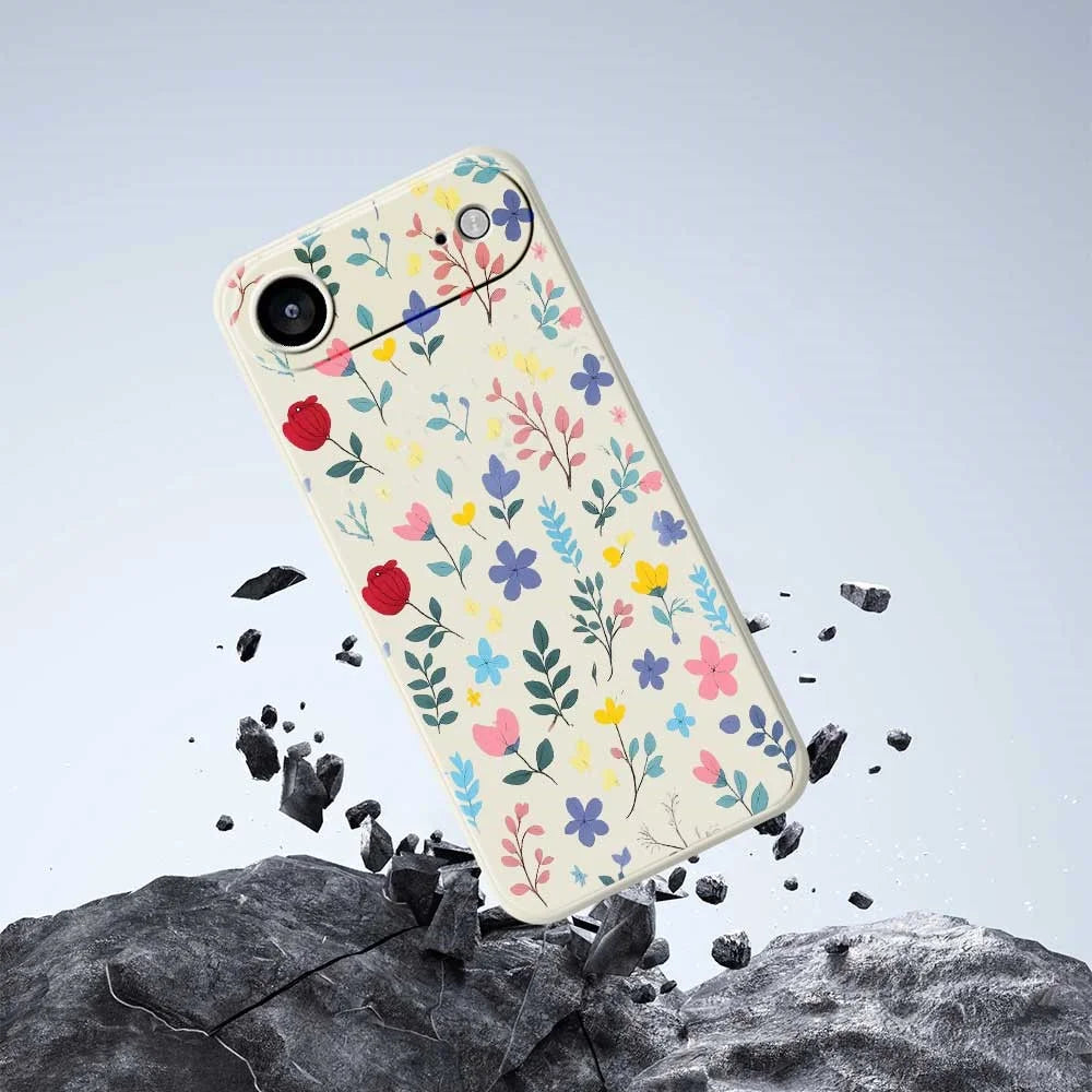 For iPhone Air Case Colorful Flower Branches Pattern Printing Straight Edge TPU Phone Back Cover - Beige - 7