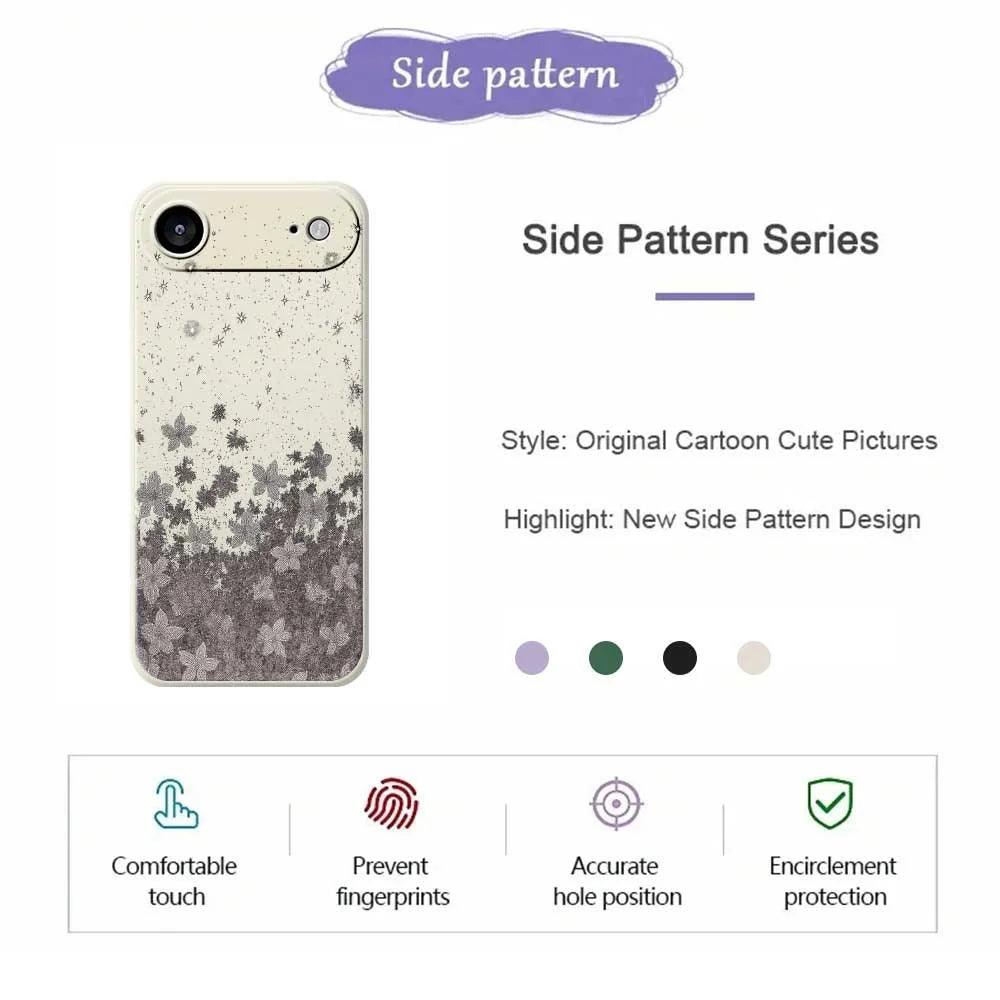 For iPhone Air Case Grey Flowers Pattern Printing Straight Edge TPU Phone Back Cover - Beige - 2