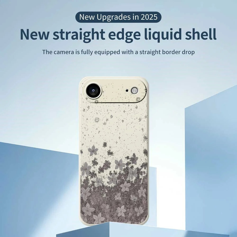 For iPhone Air Case Grey Flowers Pattern Printing Straight Edge TPU Phone Back Cover - Beige - 3
