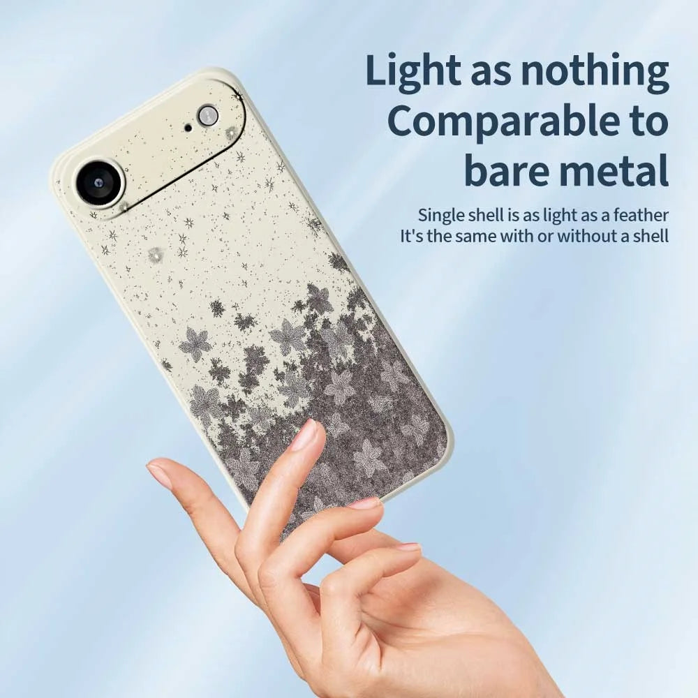 For iPhone Air Case Grey Flowers Pattern Printing Straight Edge TPU Phone Back Cover - Beige - 4