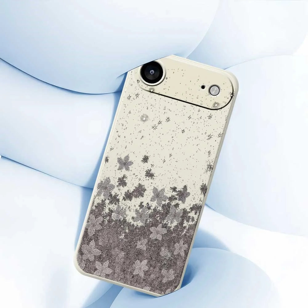 For iPhone Air Case Grey Flowers Pattern Printing Straight Edge TPU Phone Back Cover - Beige - 5