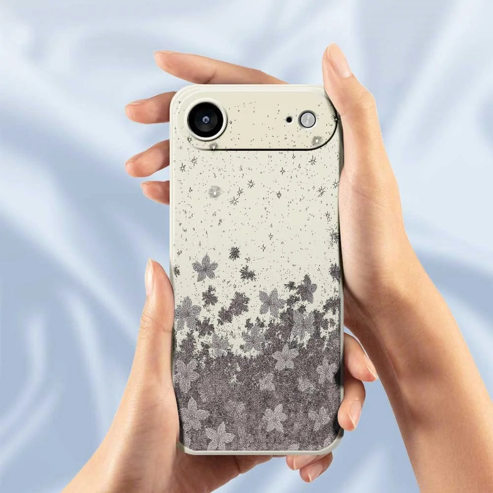 For iPhone Air Case Grey Flowers Pattern Printing Straight Edge TPU Phone Back Cover - Beige - 6