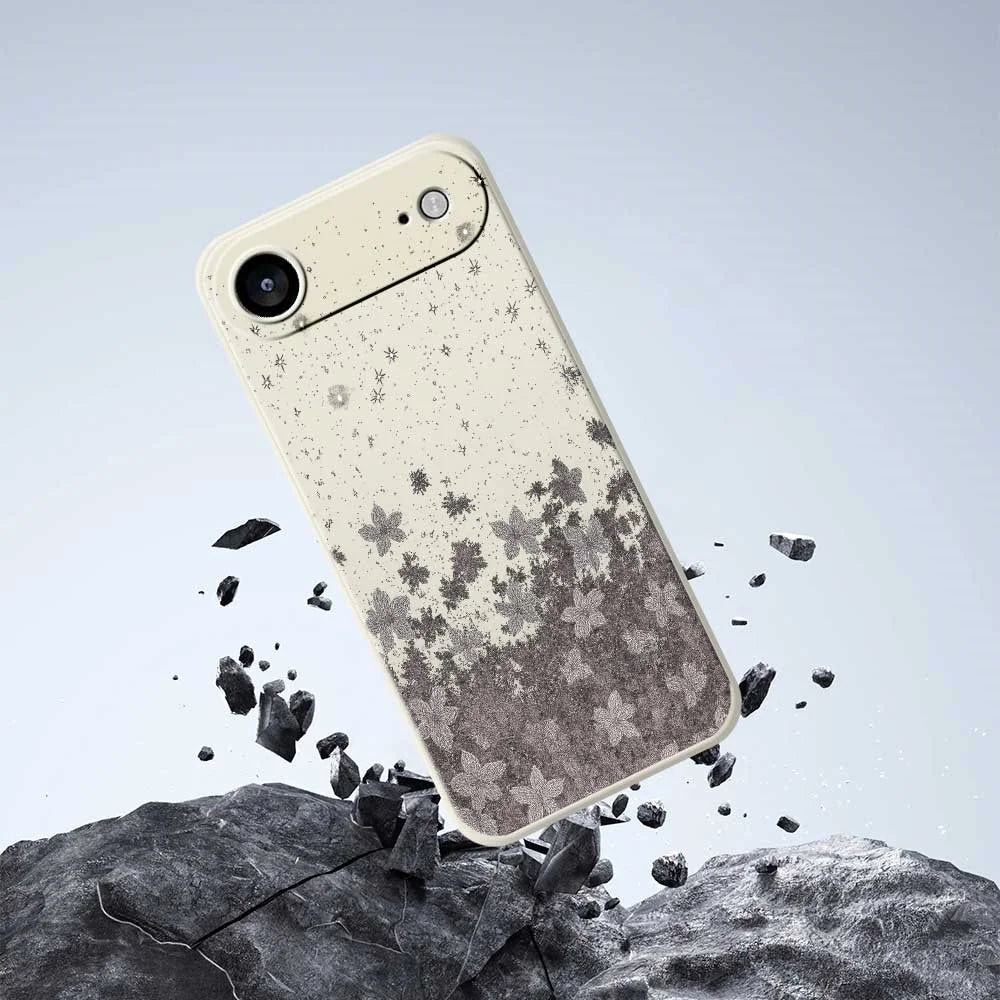 For iPhone Air Case Grey Flowers Pattern Printing Straight Edge TPU Phone Back Cover - Beige - 7