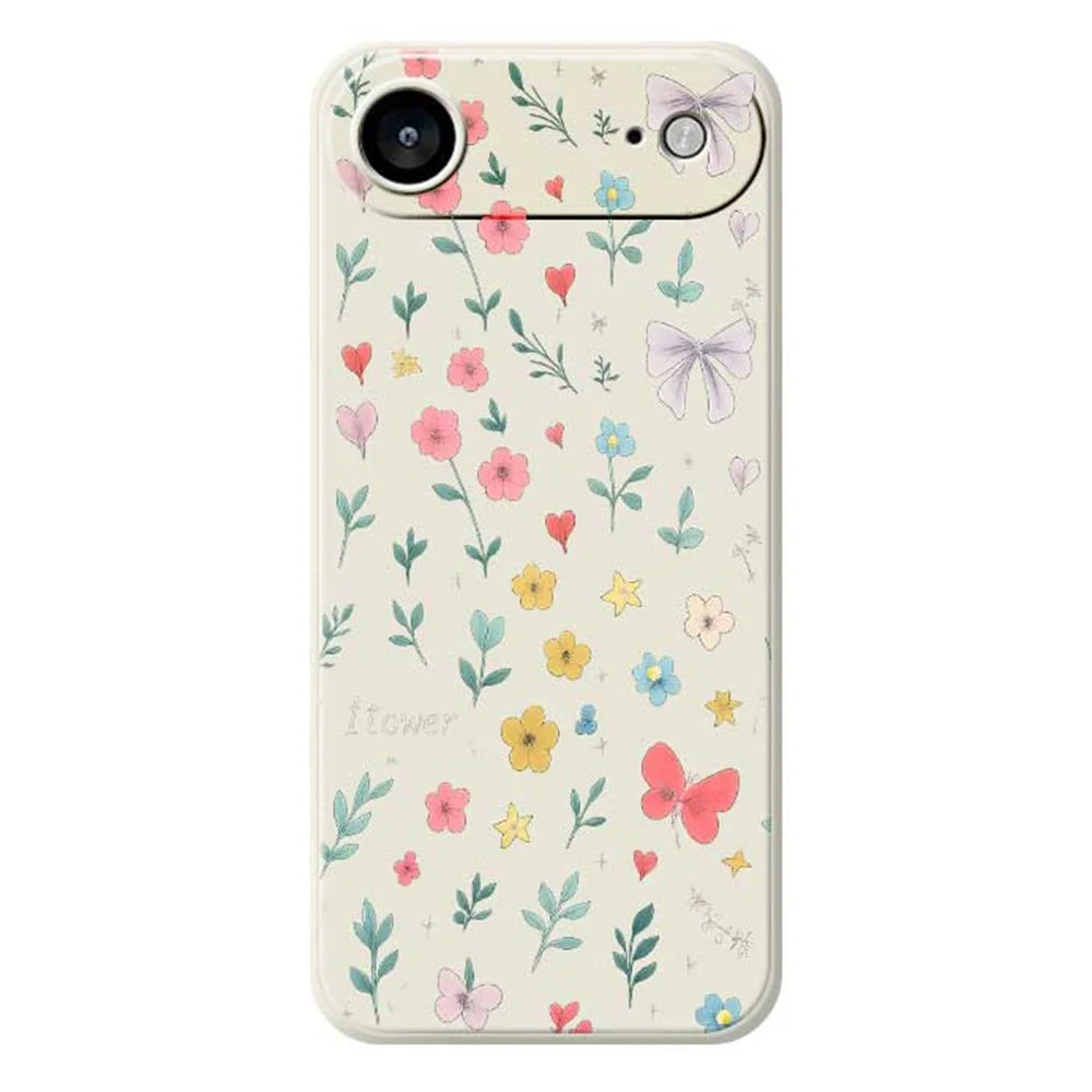 For iPhone Air Case Floral Bow Pattern Printing Straight Edge TPU Phone Back Cover - Beige - 1