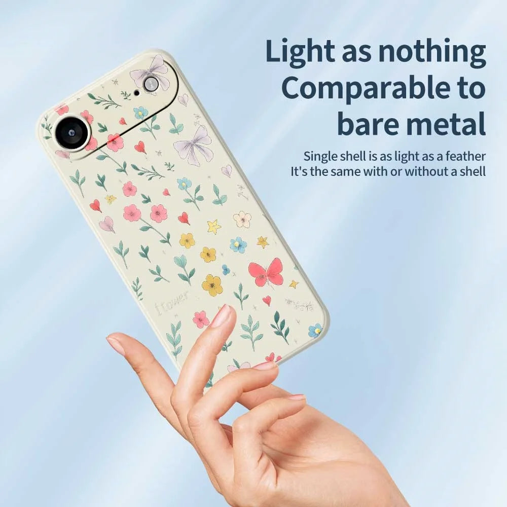 For iPhone Air Case Floral Bow Pattern Printing Straight Edge TPU Phone Back Cover - Beige - 4