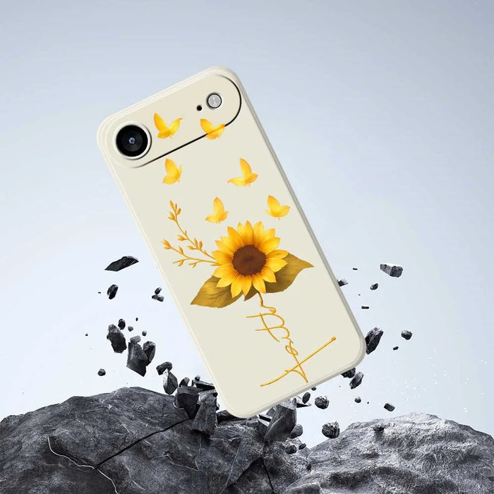 For iPhone Air Case Golden Butterfly Sunflower Pattern Printing Straight Edge TPU Phone Back Cover - Beige - 7