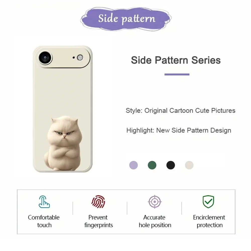 For iPhone Air Case Angry Cat Pattern Printing Straight Edge TPU Phone Back Cover - Beige - 2