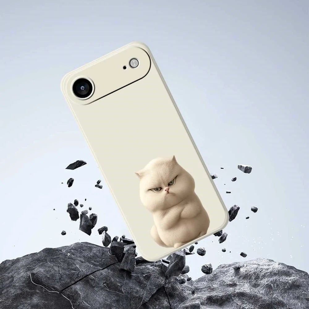For iPhone Air Case Angry Cat Pattern Printing Straight Edge TPU Phone Back Cover - Beige - 7