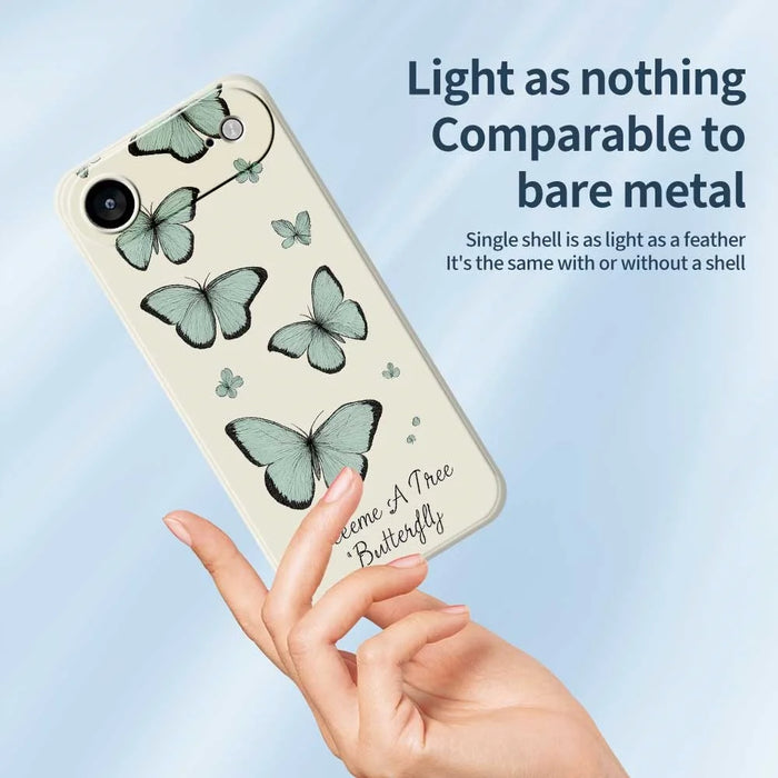 For iPhone Air Case Green Butterfly Pattern Printing Straight Edge TPU Phone Back Cover - Beige - 4