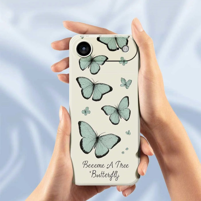 For iPhone Air Case Green Butterfly Pattern Printing Straight Edge TPU Phone Back Cover - Beige - 6