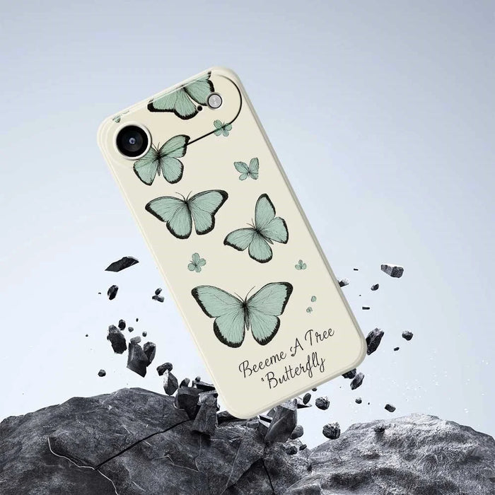 For iPhone Air Case Green Butterfly Pattern Printing Straight Edge TPU Phone Back Cover - Beige - 7
