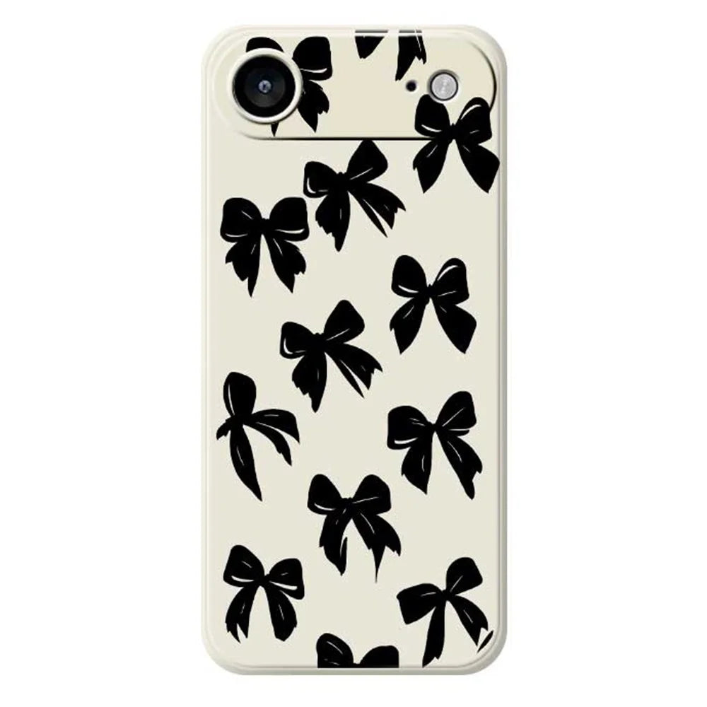 For iPhone Air Case Black Bow Pattern Printing Straight Edge TPU Phone Back Cover - Beige - 1